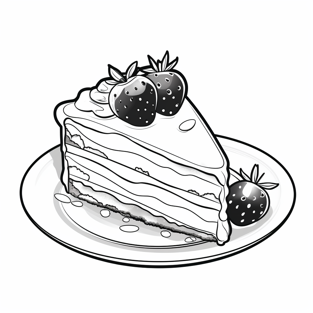 Coloring page of cake with strawberries and cream