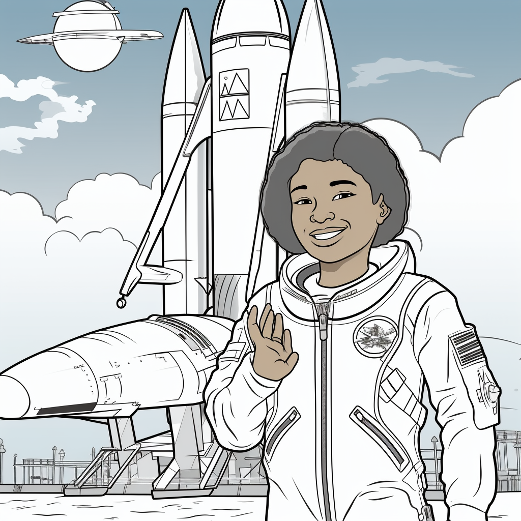 Mae Jemison with space shuttle coloring page