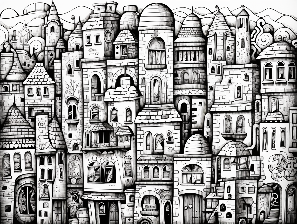 Coloring page of mini city