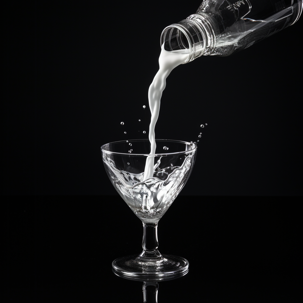 Clear liquid being poured into vodka glass