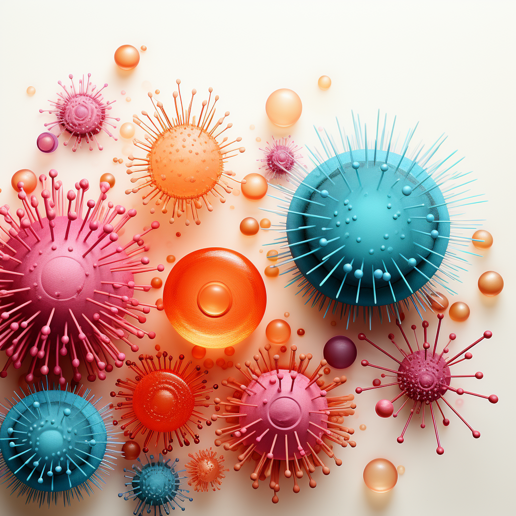 Graphic of colorful bacteria and virus