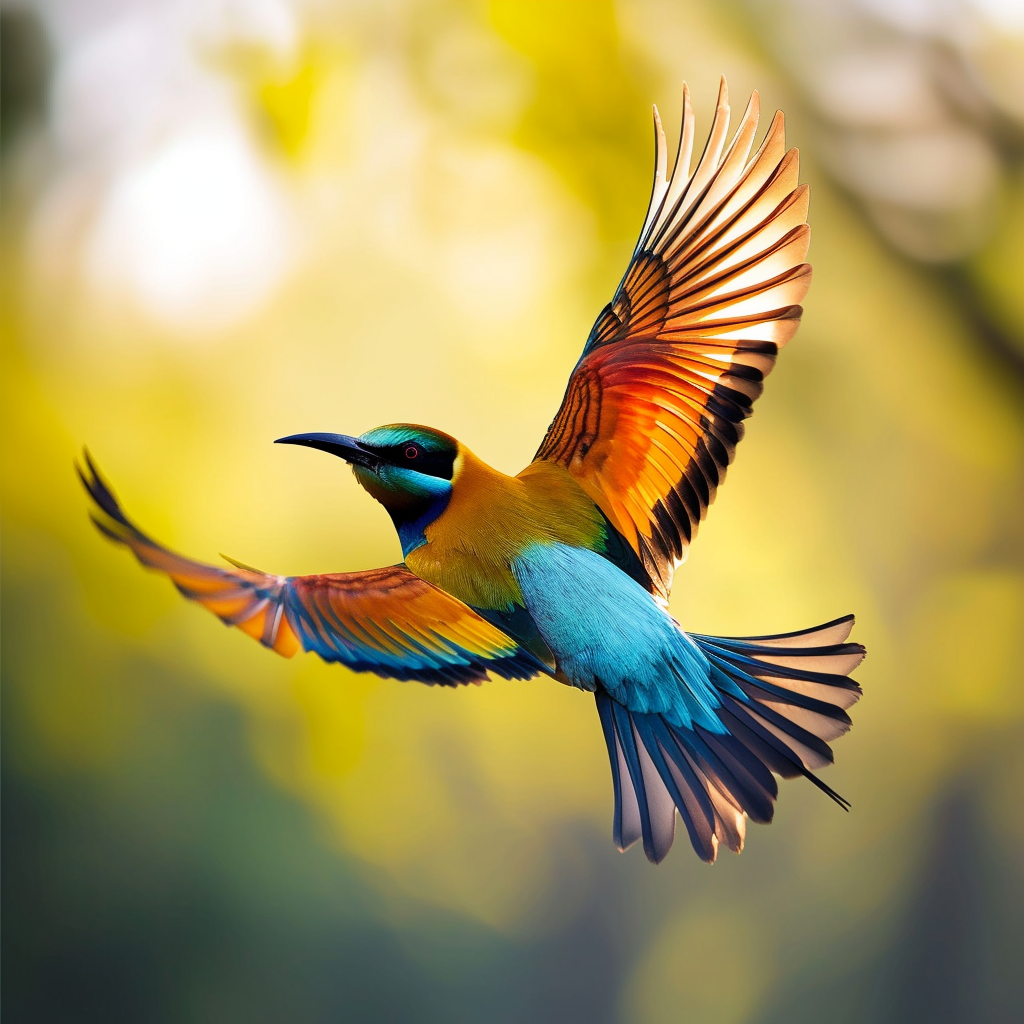 Colourful bird flying in the sky