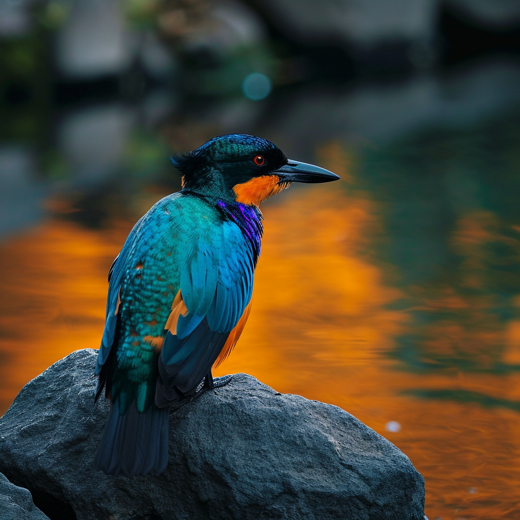 Colourful bird by the lake