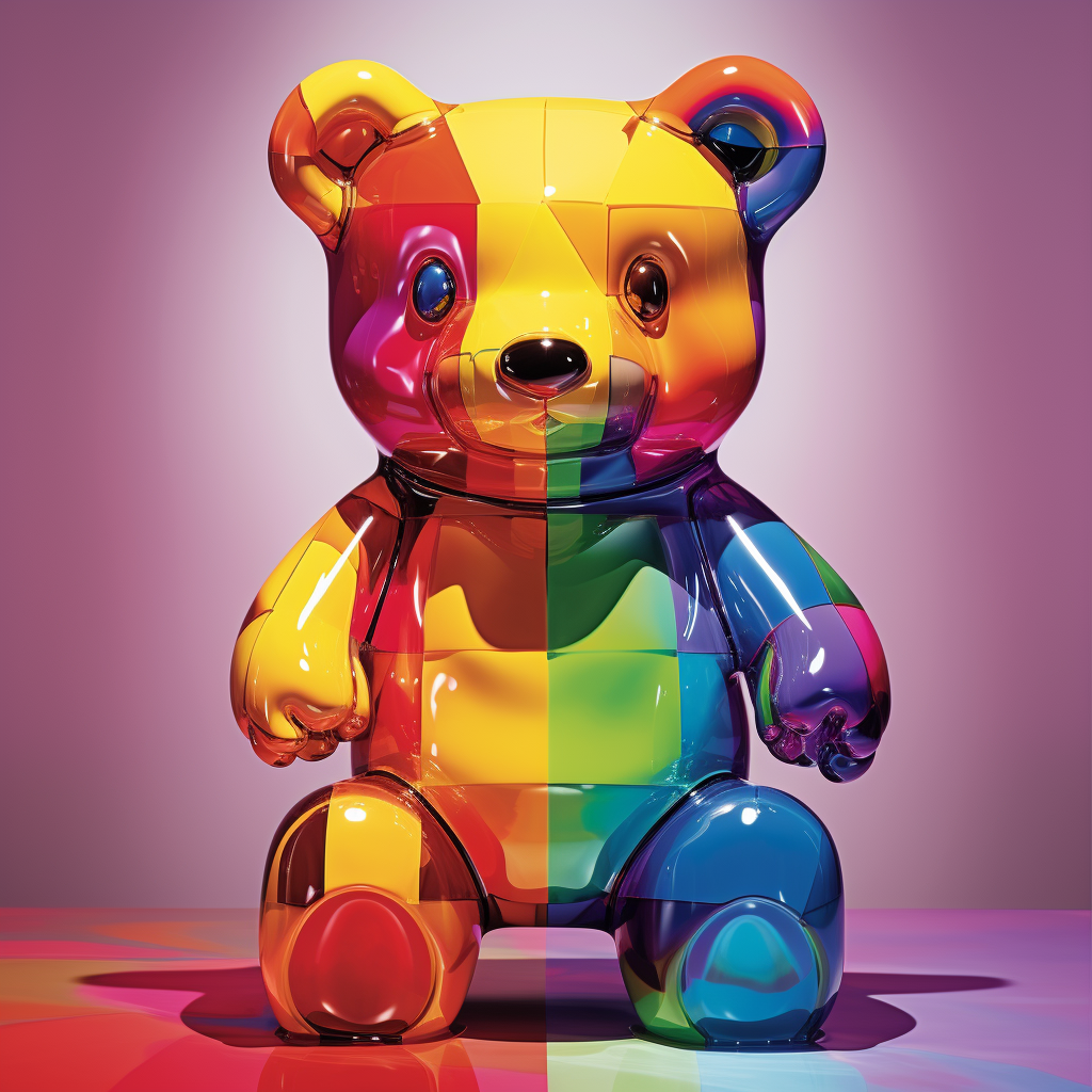 Vibrant plastic toy bear in colorful vector art