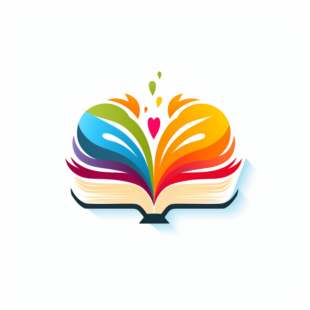 Colorful logo with open book and heart