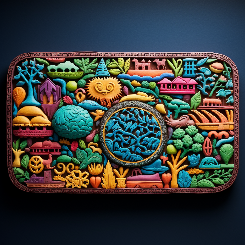 Clay tablet depicting colourful world