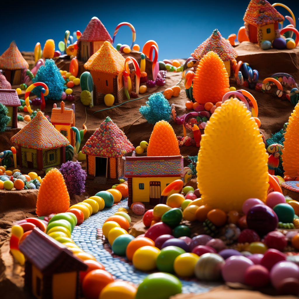 Vibrant candy village in all its glory