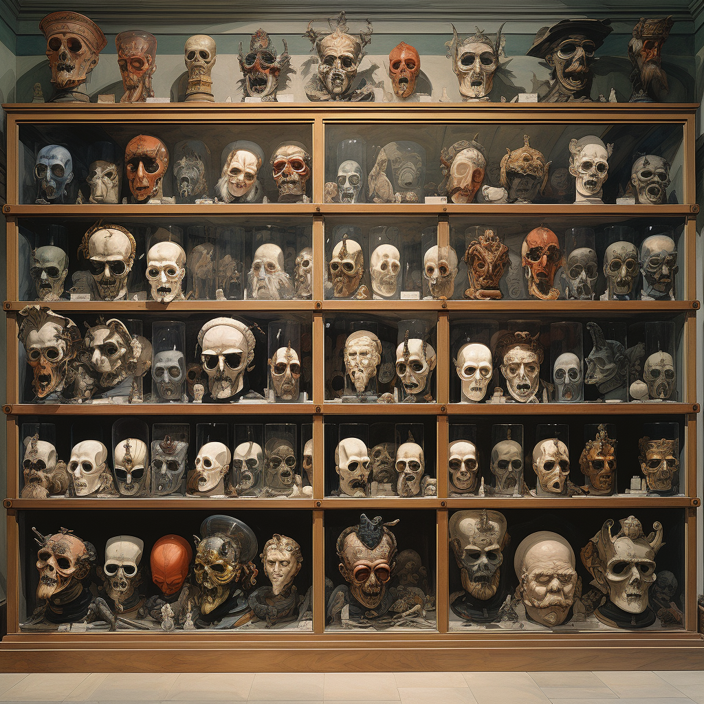 Comedia Dell'arte masks museum watercolor