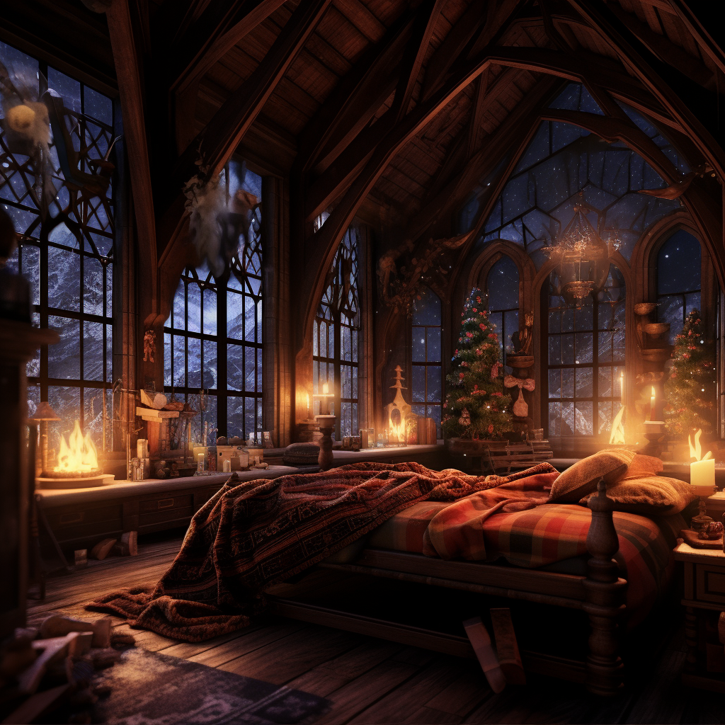 Cozy bed with magical Hogwarts vibes