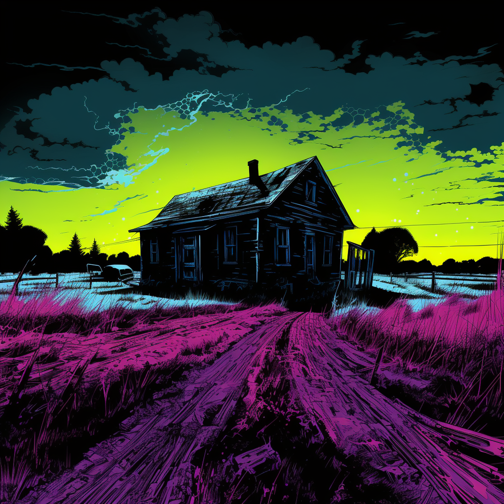 comic book panel farmhouse field