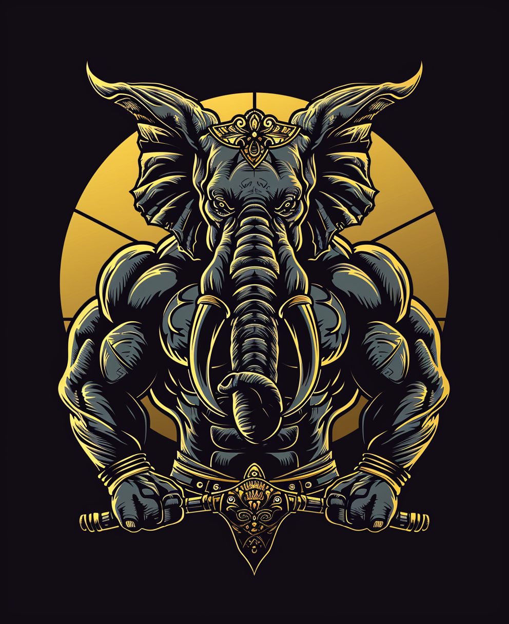 Comic Elephant Bodybuilder with Dumbbells