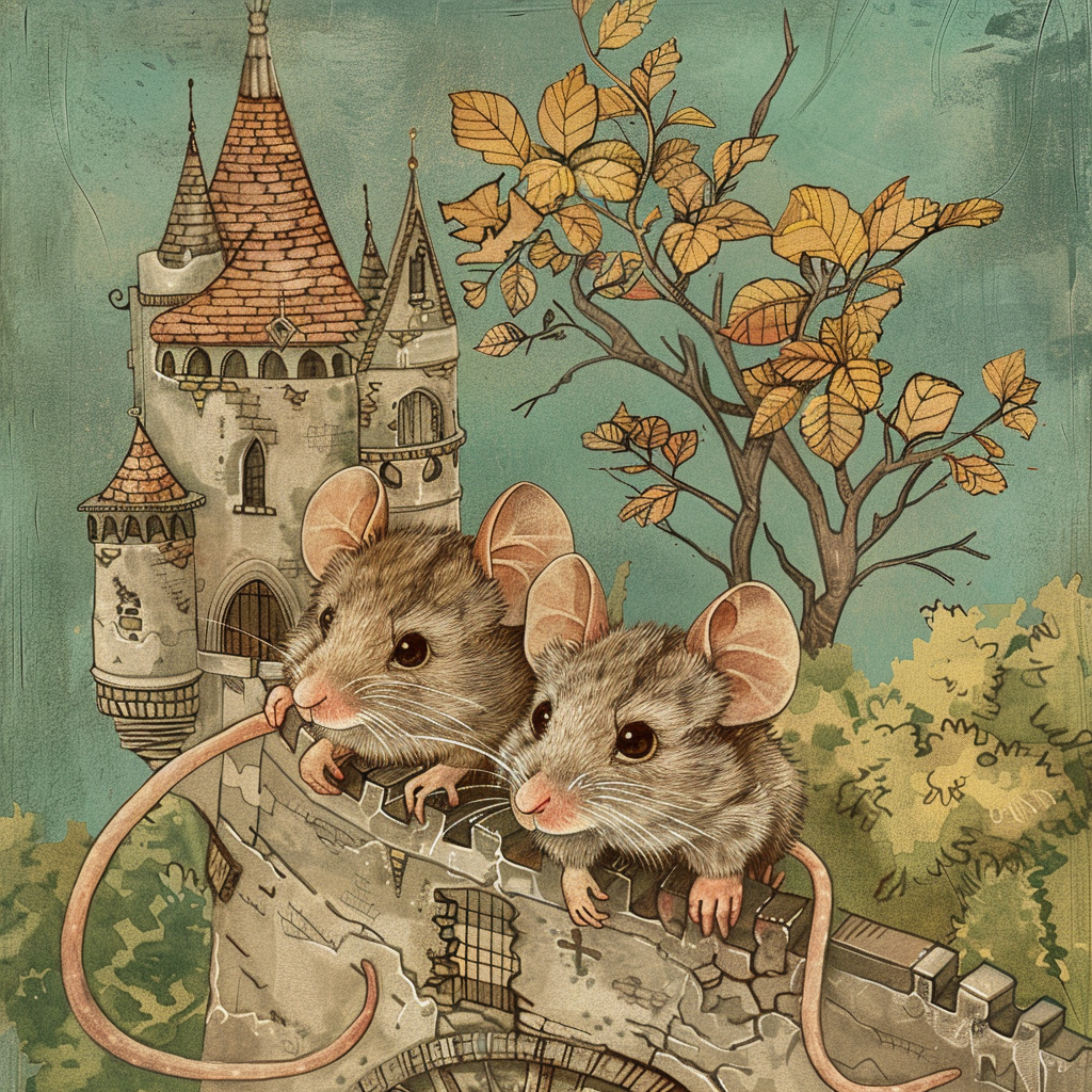 Cartoon mice with castle background