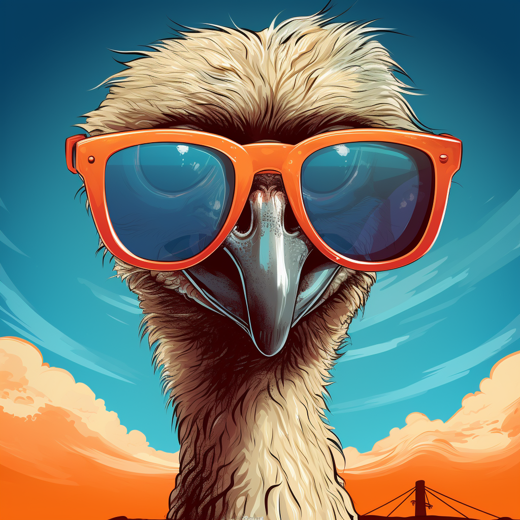 Humorous anthropomorphic ostrich wearing sunglasses