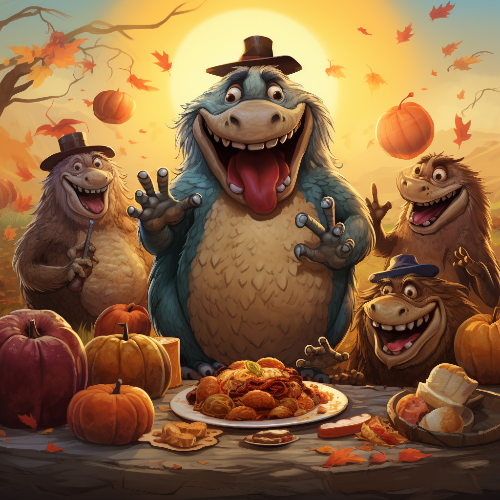 Friendly monsters celebrating Thanksgiving