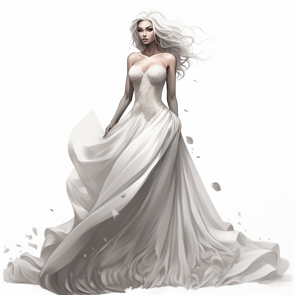 Beautiful bride in a comic-style wedding dress