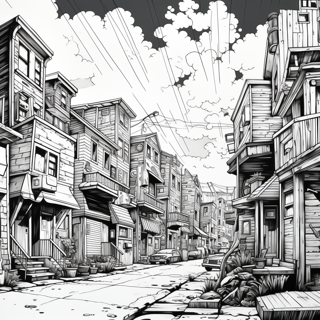 Cartoonish Urban Neighborhood Sketches