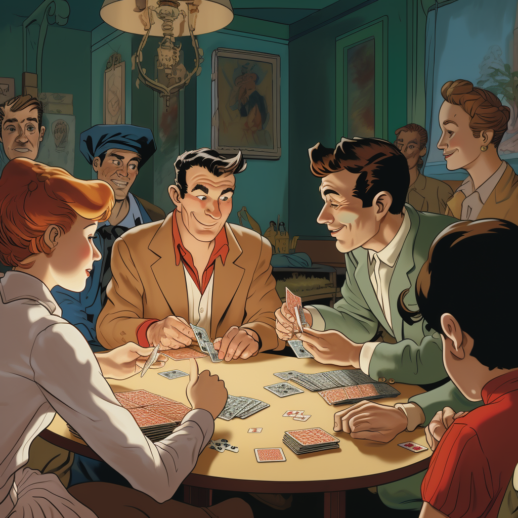 People playing card games in a comicbook