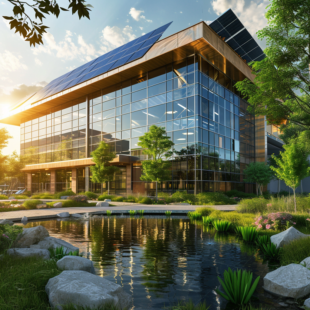 Rooftop solar panels on commercial building