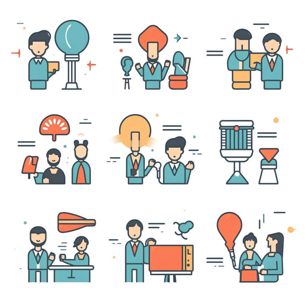 Vector-style communication icons for public speaking