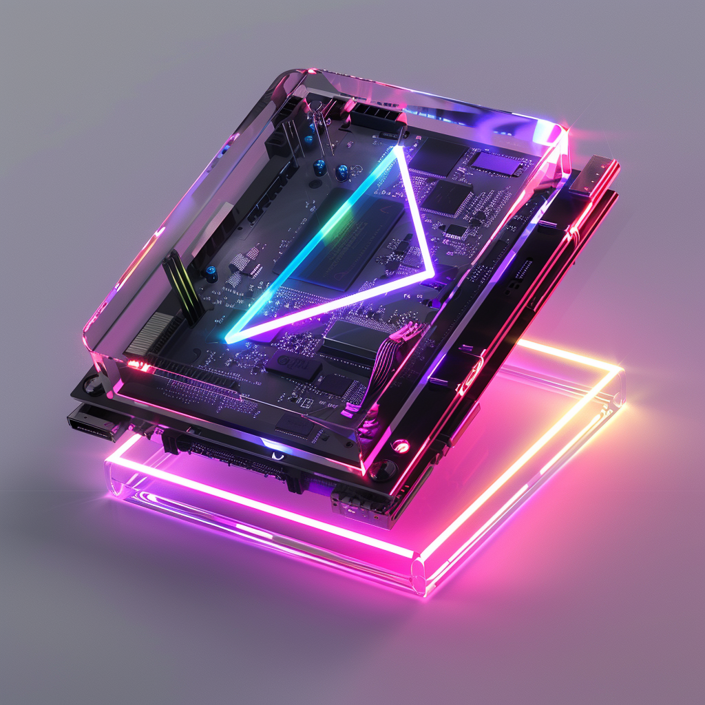 Compact Mini Computer Neon Triangle Advertisement