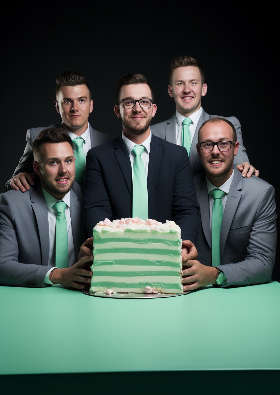 Businessmen with mint cake faces posing for a picture