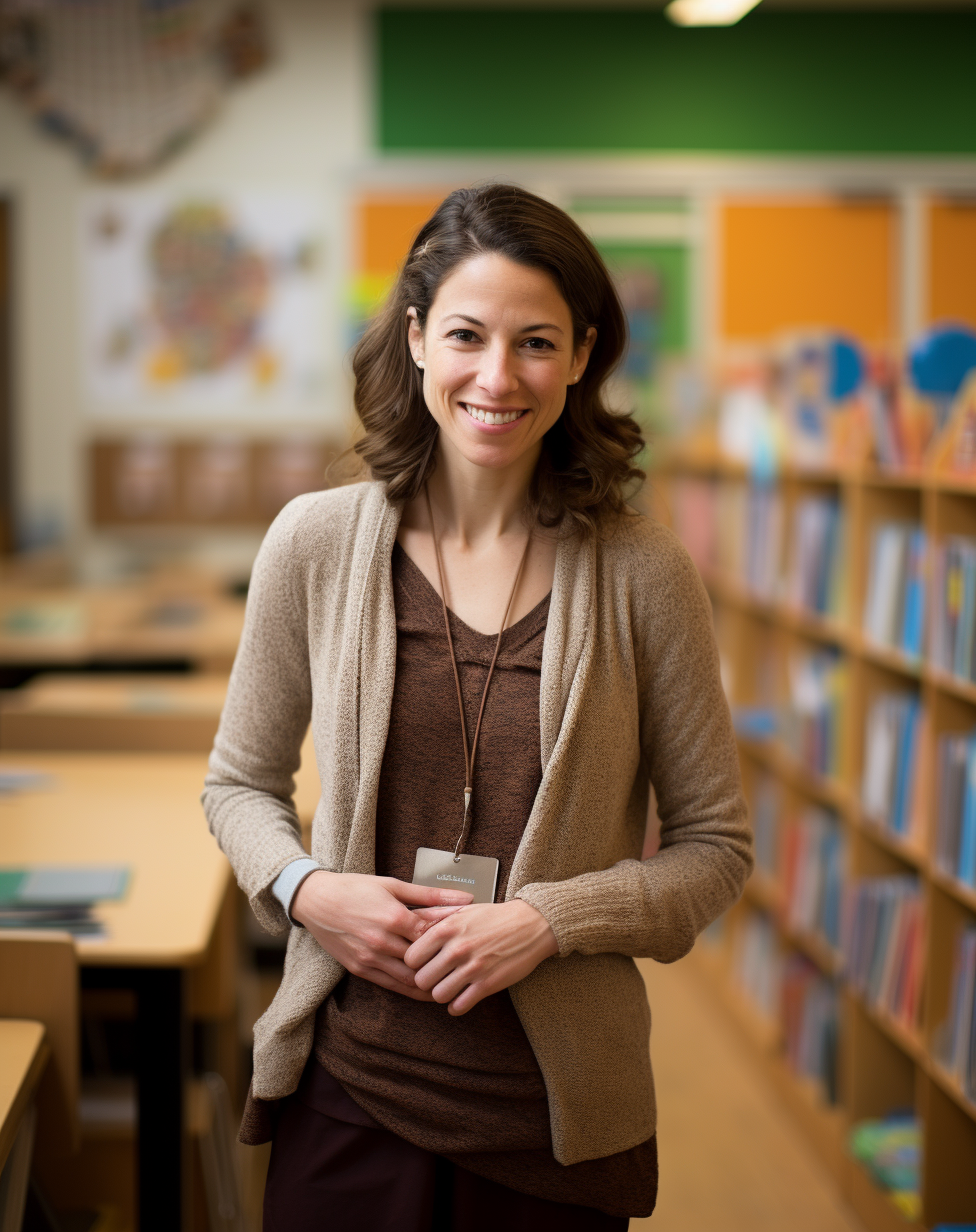 Dedicated teacher and mother engaging with students