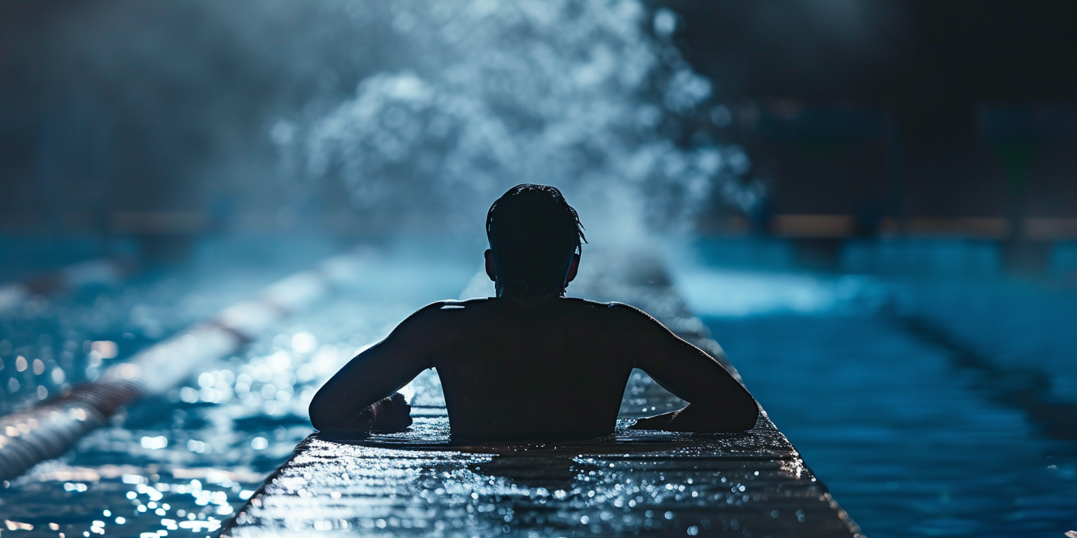 Rear View of Competitive Swimmer on Diving Block