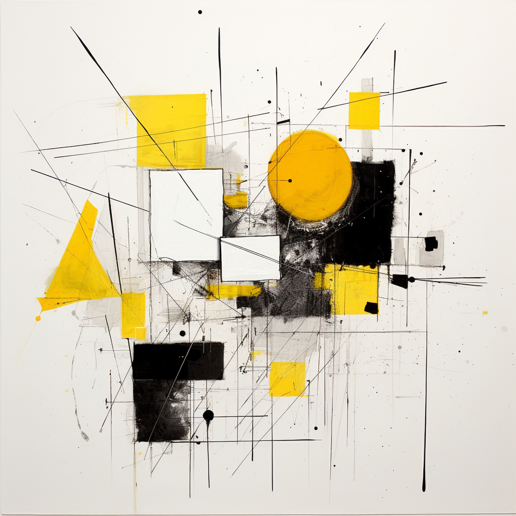 Artistic composition in black, yellow, and white