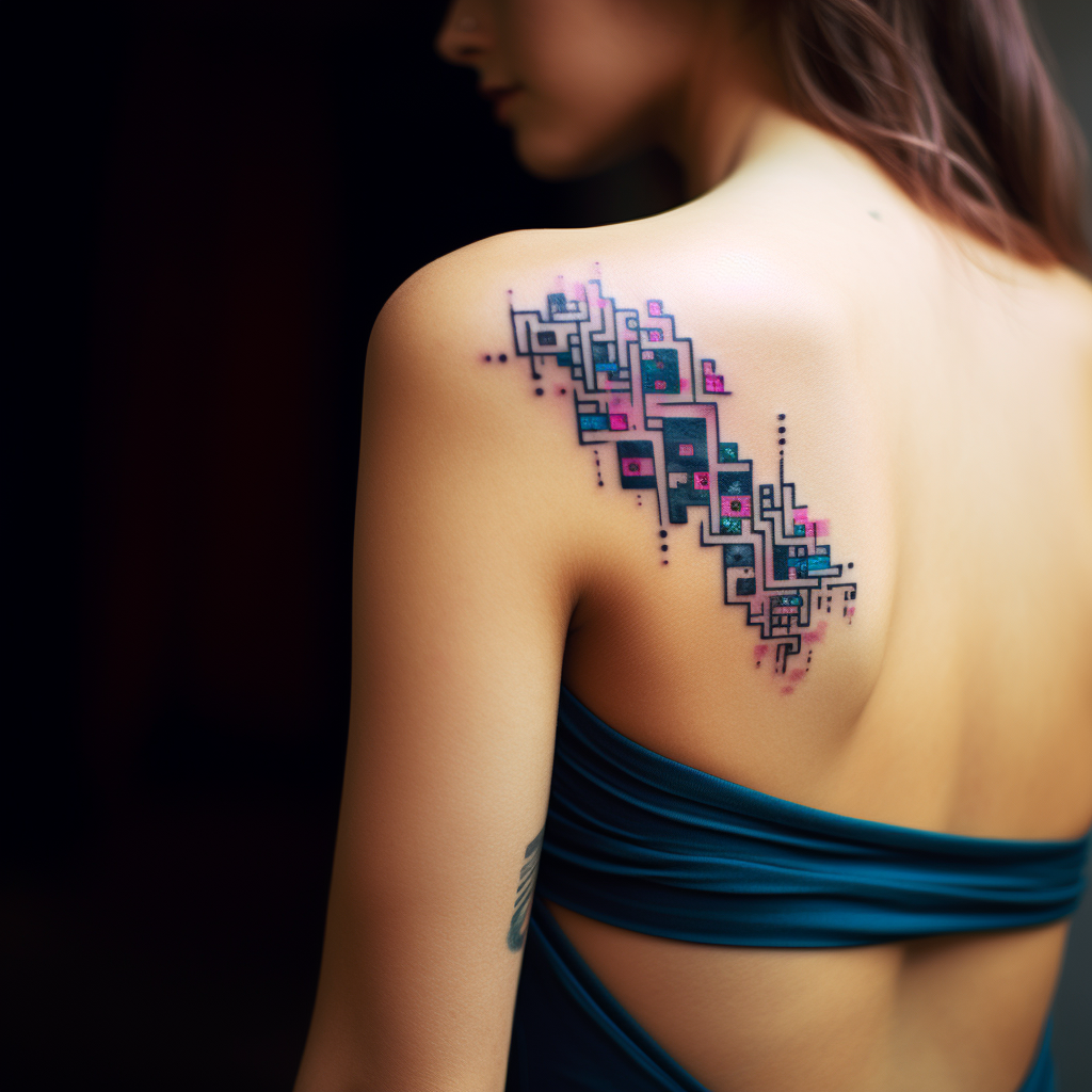 Small tattoo of computer code on woman