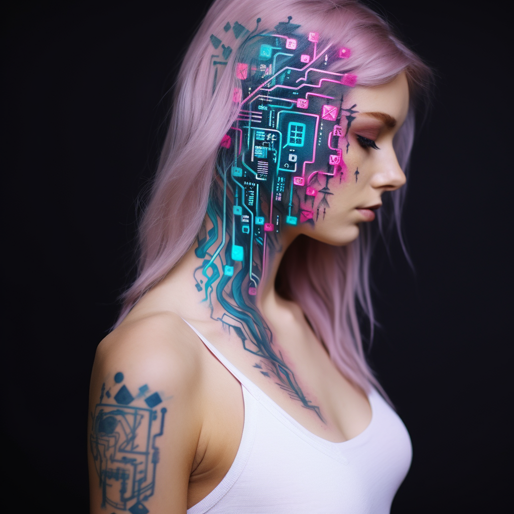 Woman showcasing expressive computer code tattoo