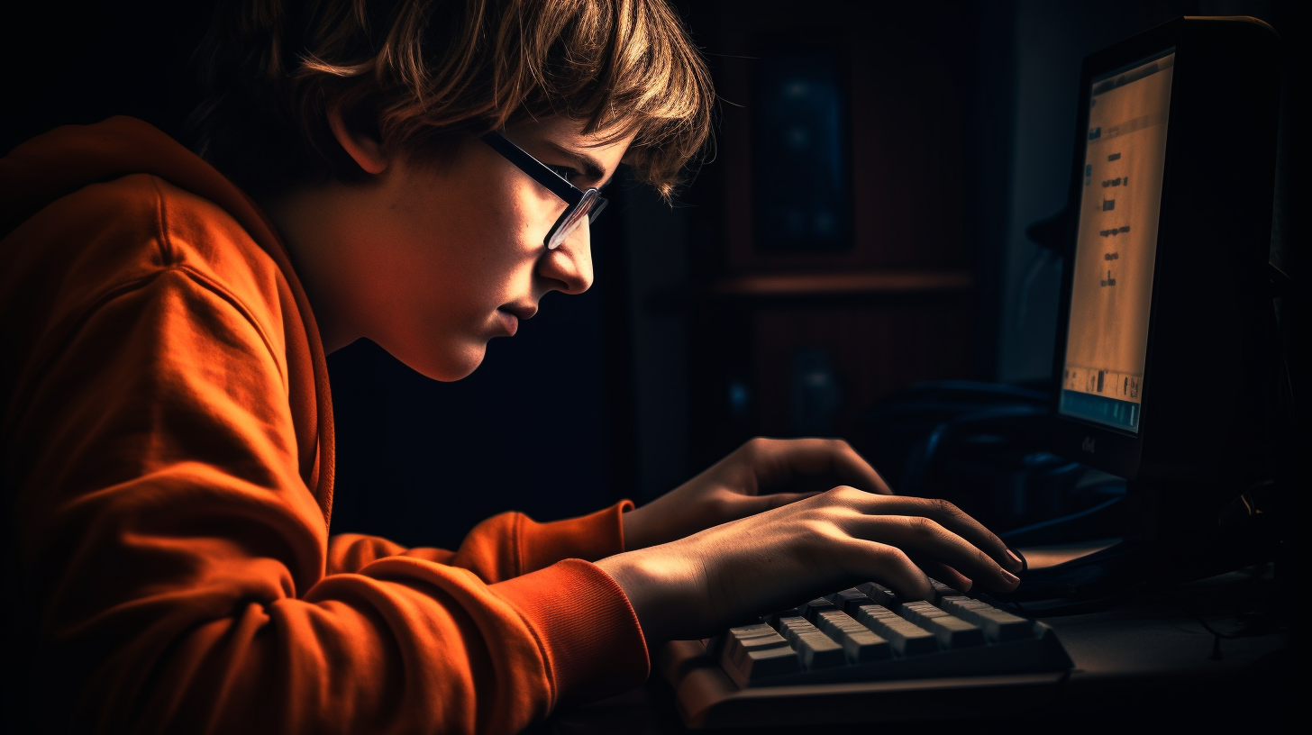 Teenager playing computer game