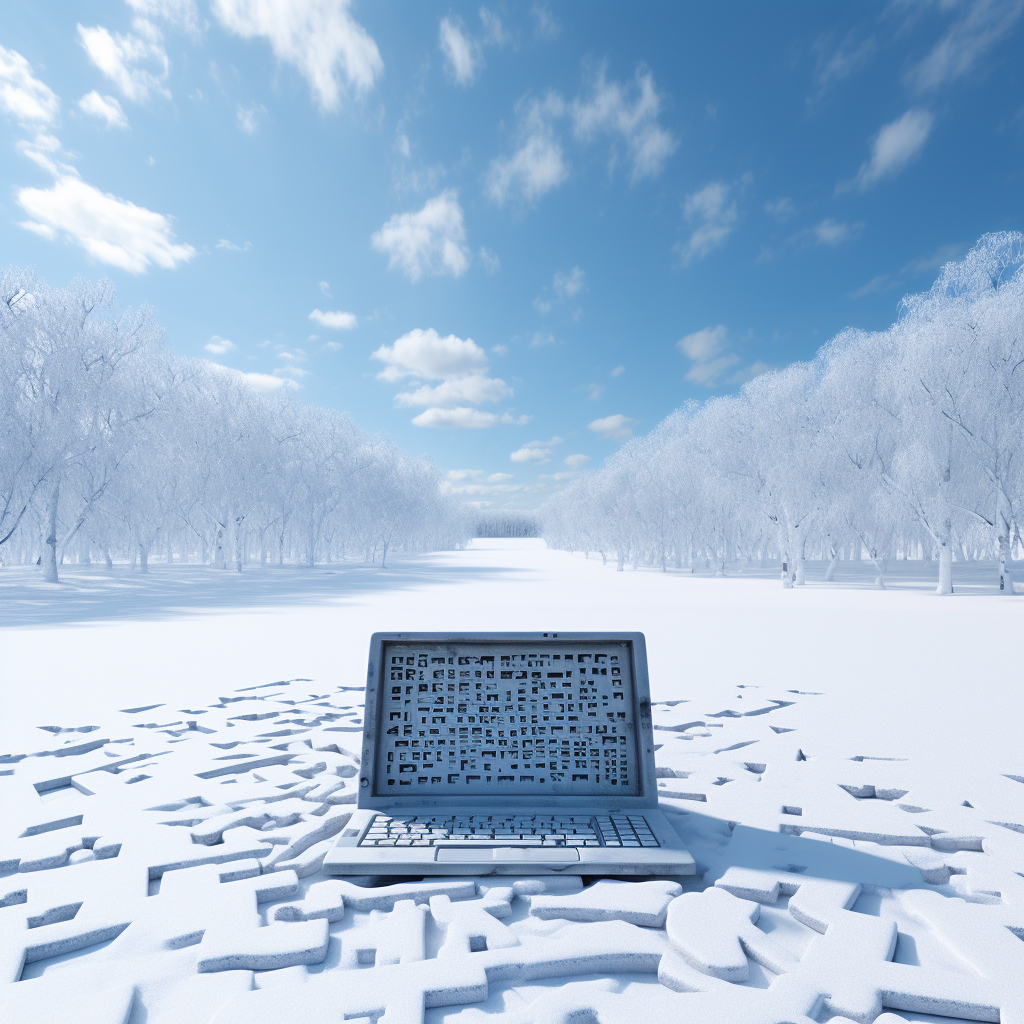 Computer text in snowy landscape