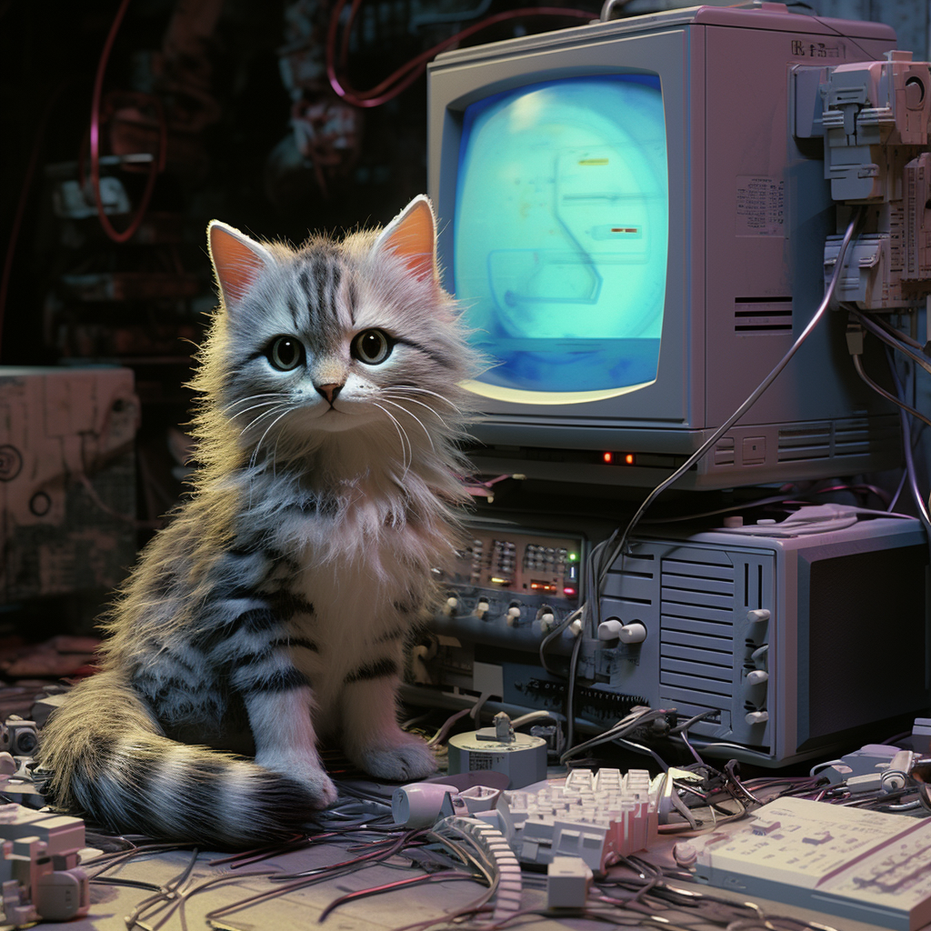 Vintage computer graphics low polly cat render