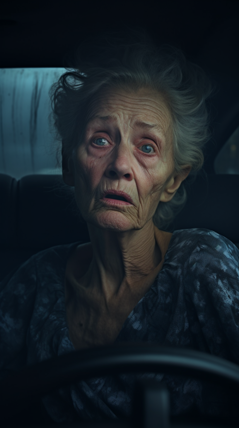 Hyper Realistic Image of Concerned Woman in Car