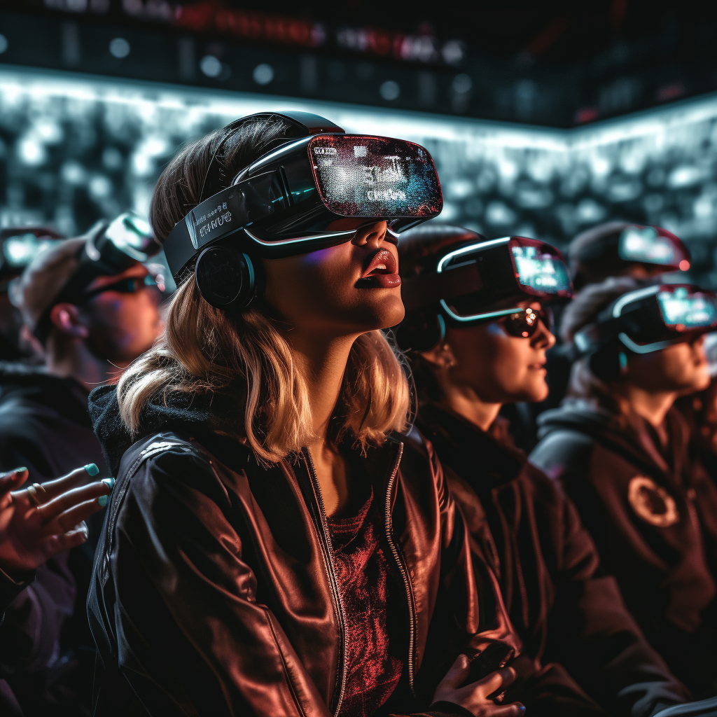 Audience member wearing mixed reality glasses at concert