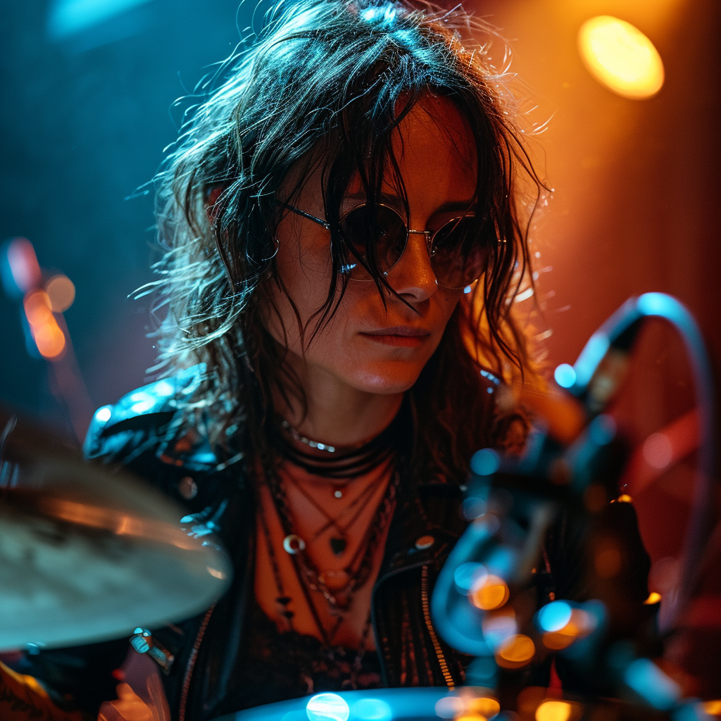 Image of The Breeders band's drummer in full action