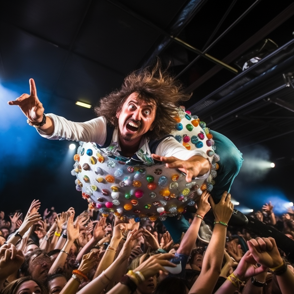 An unexpected ball punch during concert crowdsurfing