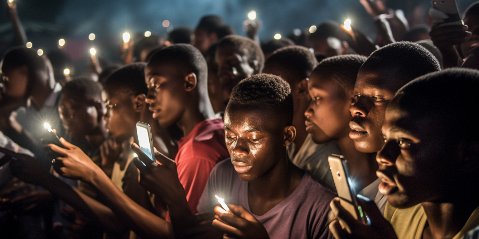 Young Black Youth at Concert Using Mobiles as Lighters