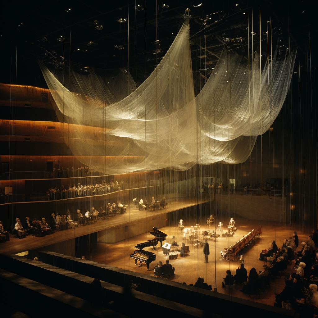 Innovative concert hall design with suspended nets