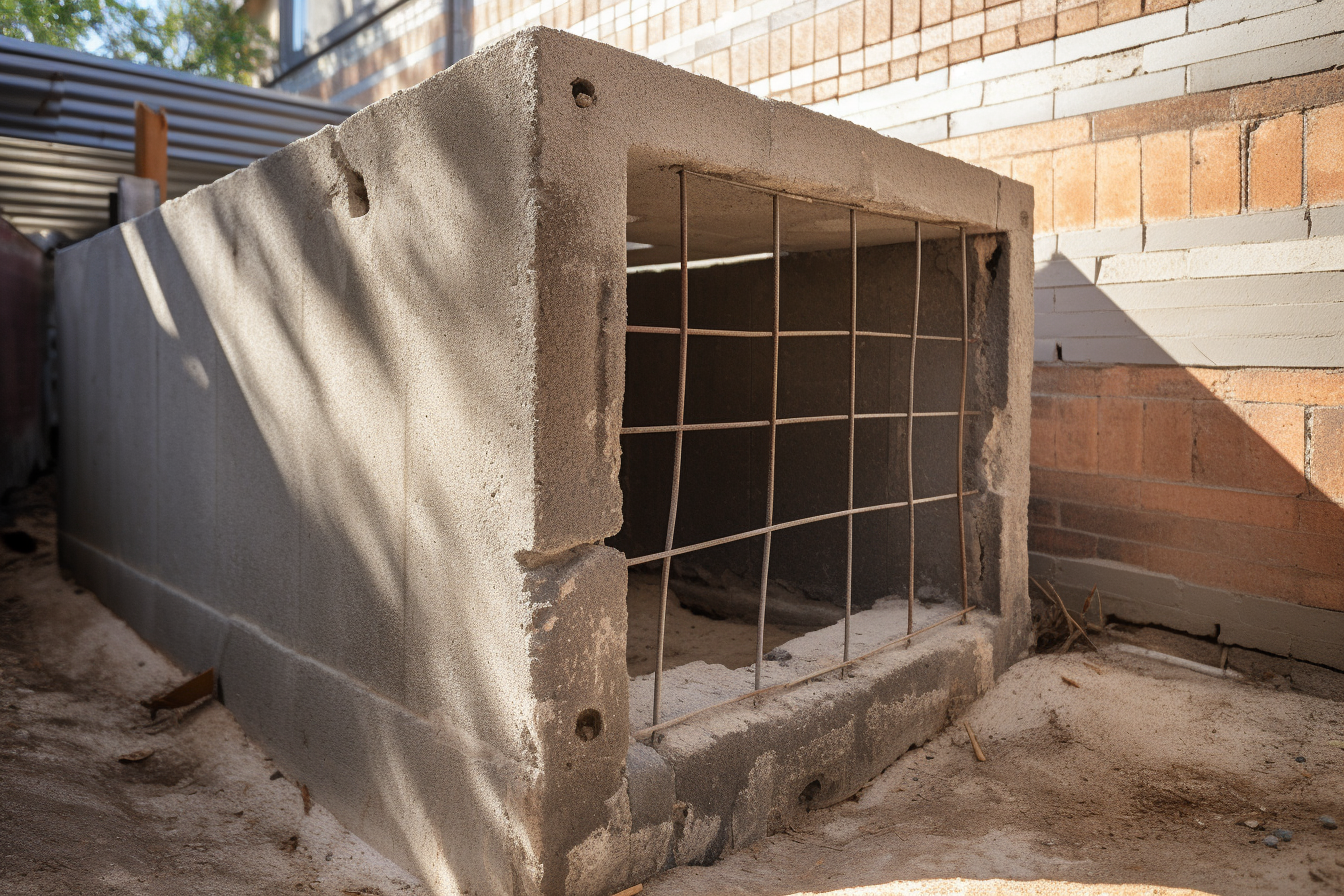 Concrete block with rebar inside.