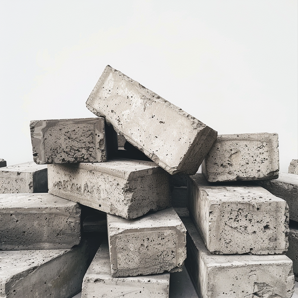 concrete blocks organized white background