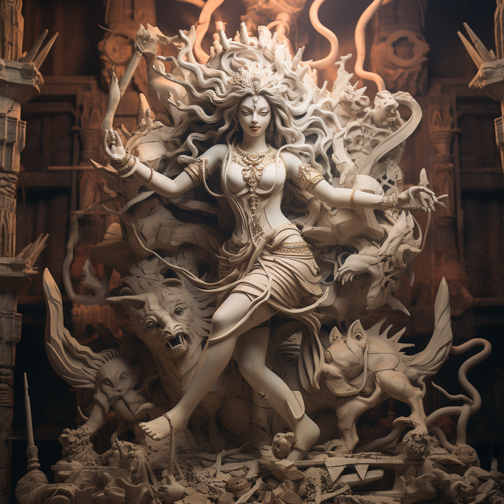 Beautiful concrete Durga idol sculpture