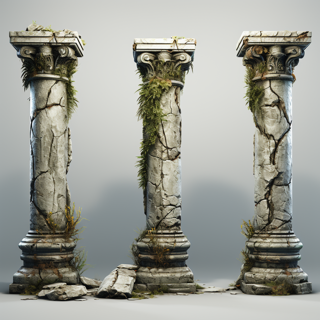 Concrete Ruined Pillars Isolated Realistic Art