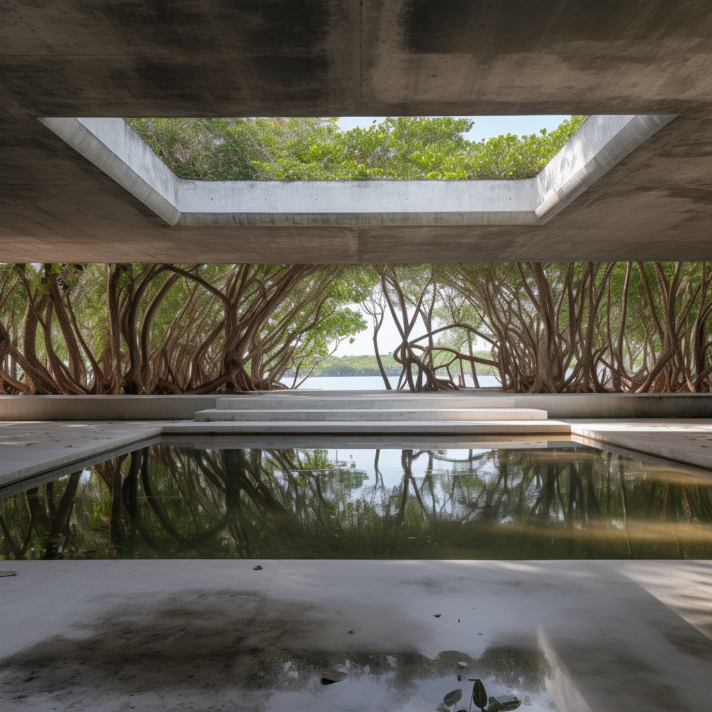 Concrete Steel Campo Baeza Platform Surrounded by Mangrove and Sea