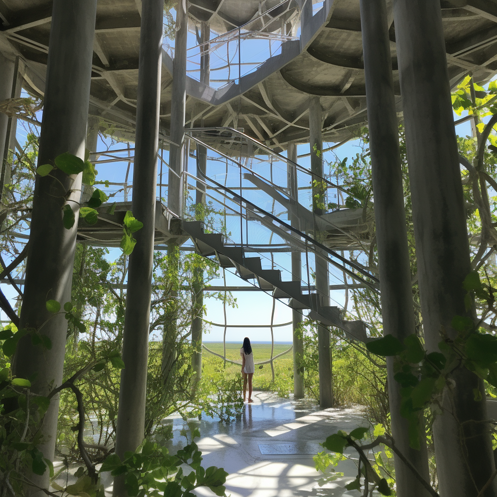 Aerial view of majestic tower surrounded by nature