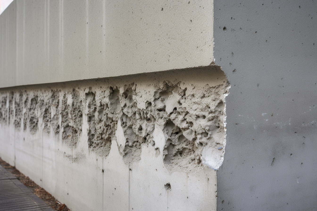 Damaged concrete with spalling