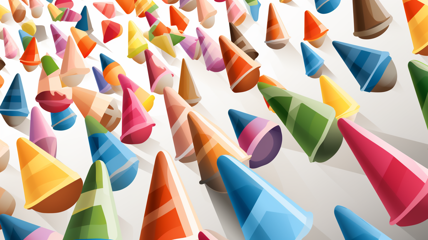 Illustration of cones and skittles in a party