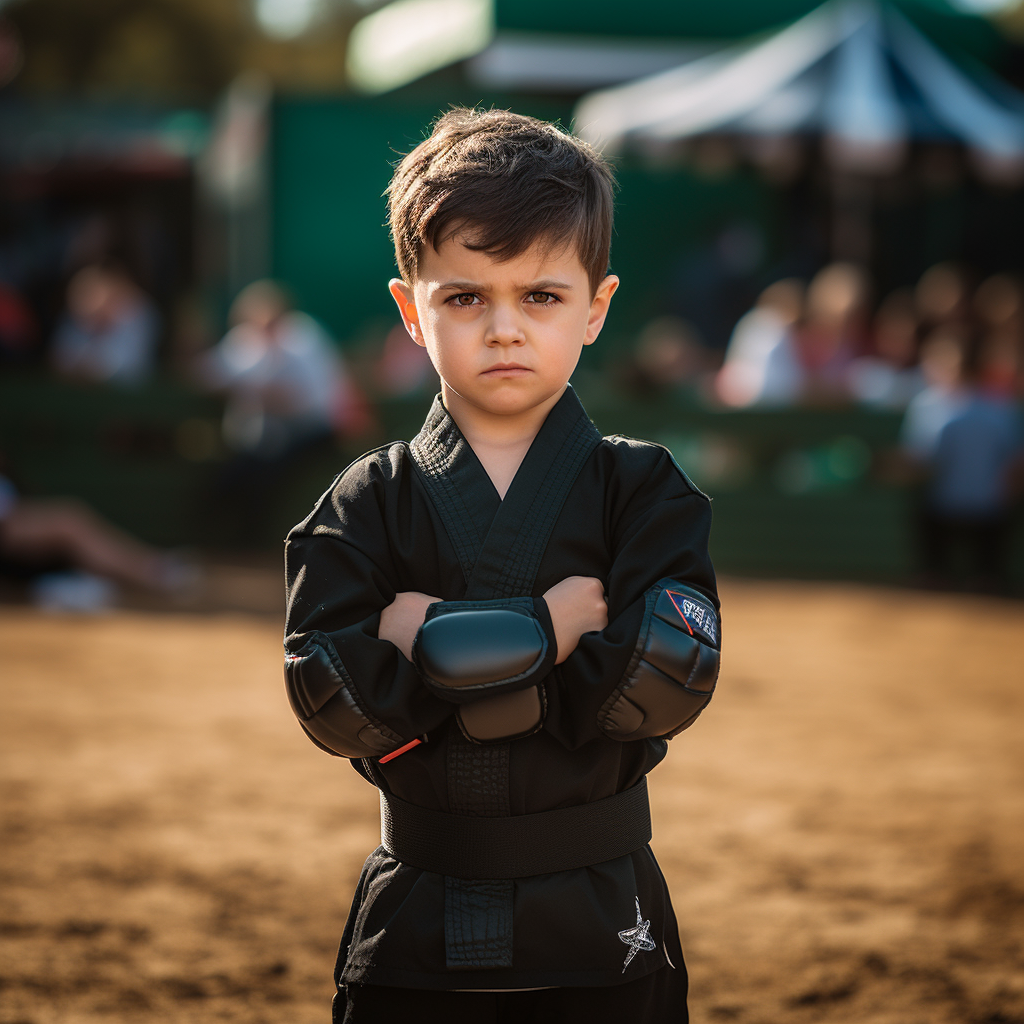 Confident child in martial arts stance