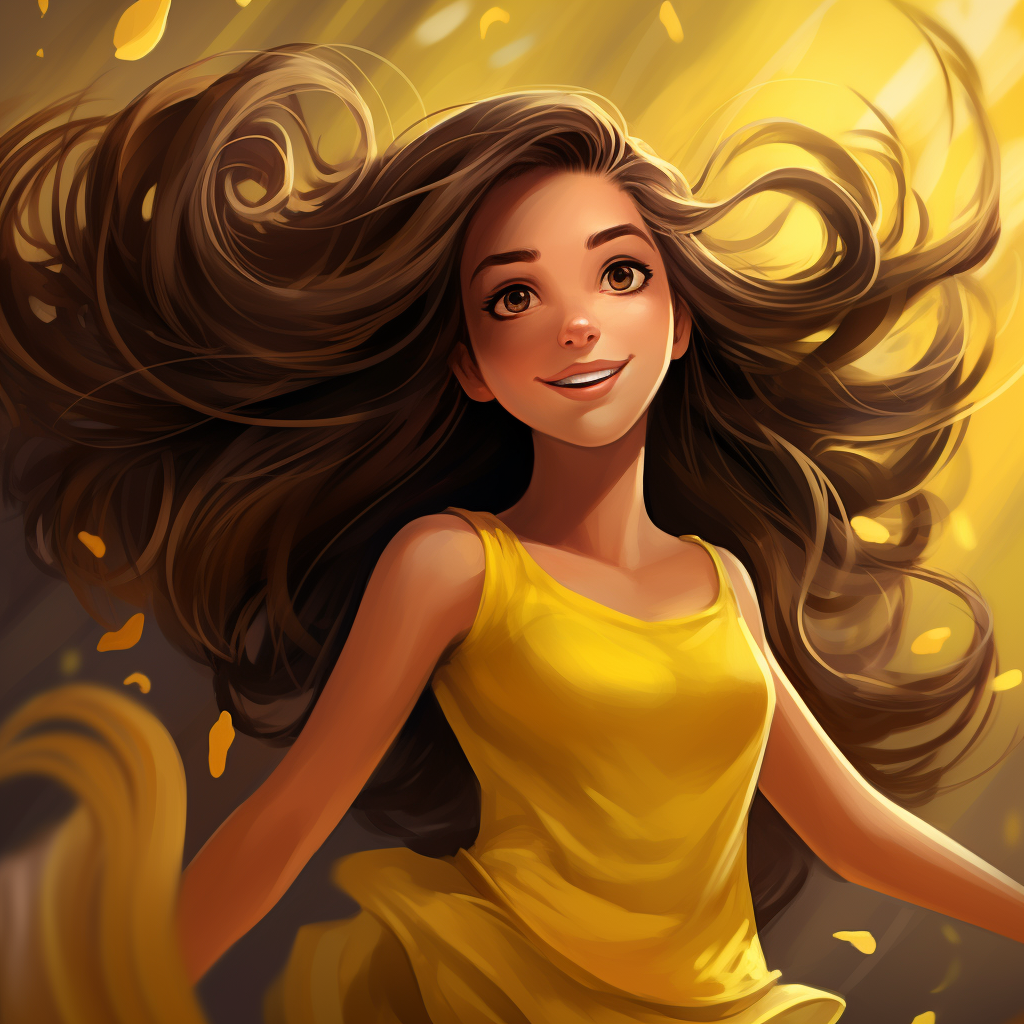 Confident girl in yellow dress with long hair