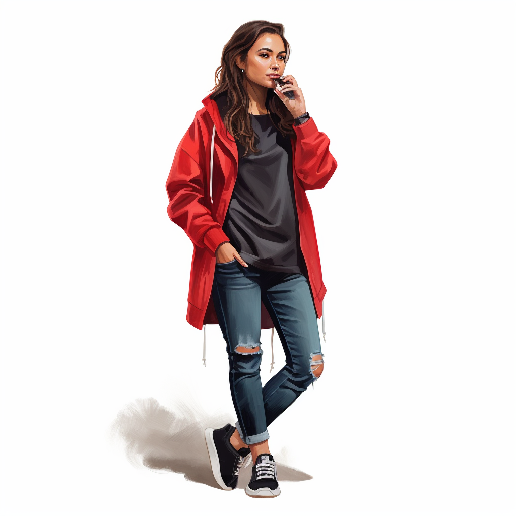 Confident Spanish girl talking on cellphone in red sweatshirt